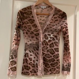 Gerard Darel Sheer Cardigan, Size 1, Pink Leopard